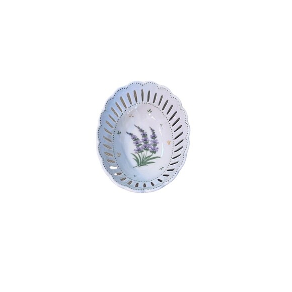 Vintage Andrea By Sadek Small Reticulated Lattice Porcelain Trinket Dish Floral - Picture 1 of 7